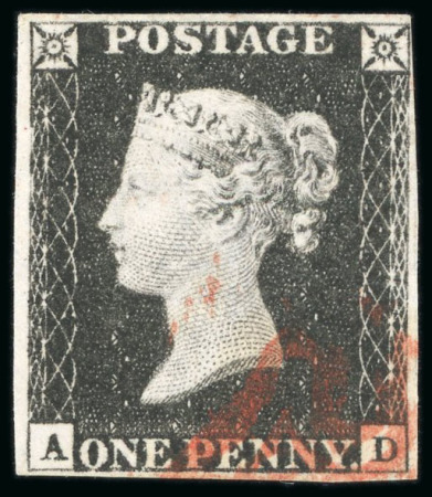 Stamp of Great Britain » 1840 1d Black and 1d Red plates 1a to 11 1840, 1d black pl.3 AD with close to good margins and corner strike of red MC