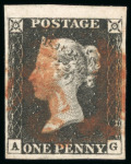 Stamp of Great Britain » 1840 1d Black and 1d Red plates 1a to 11 GB 1840, 1d black pl.3 AG with four margins, large part margin at top with good margins elsewhere