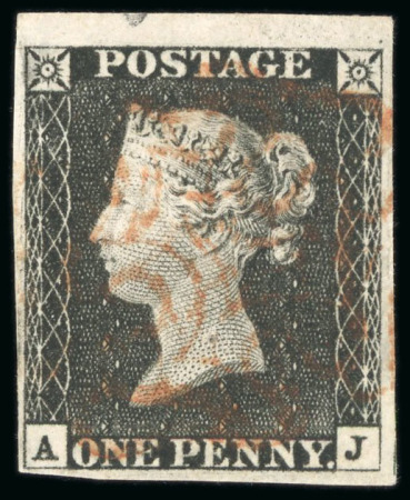 Stamp of Great Britain » 1840 1d Black and 1d Red plates 1a to 11 1840, 1d black pl.3 AJ with top partial margin and fine to good margins elsewhere, light red MC