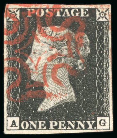 Stamp of Great Britain » 1840 1d Black and 1d Red plates 1a to 11 1840, 1d black pl.4 AG with four fine to good margins and neat red MC
