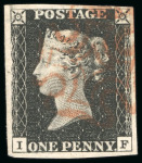 Stamp of Great Britain » 1840 1d Black and 1d Red plates 1a to 11  1840, 1d black pl.4 IF with four good to large margins, lightly struck red MC