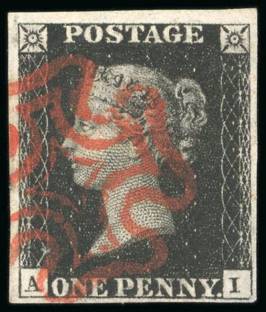 Stamp of Great Britain » 1840 1d Black and 1d Red plates 1a to 11 1840, 1d black pl.5 AI with four margins and neat red MC