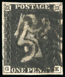 Stamp of Great Britain » 1840 1d Black and 1d Red plates 1a to 11 1840, 1d black pl.6 GE with four margins and neat black