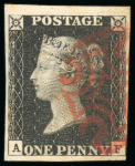 Stamp of Great Britain » 1840 1d Black and 1d Red plates 1a to 11 GB 1840, 1d black pl.6 AF with just clear to large margins and neat red MC