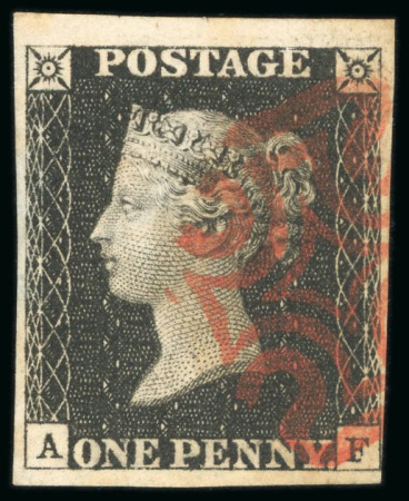 Stamp of Great Britain » 1840 1d Black and 1d Red plates 1a to 11 GB 1840, 1d black pl.6 AF with just clear to large margins and neat red MC