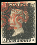 Stamp of Great Britain » 1840 1d Black and 1d Red plates 1a to 11 1840, 1d black pl.6 AH with four margins and red MC