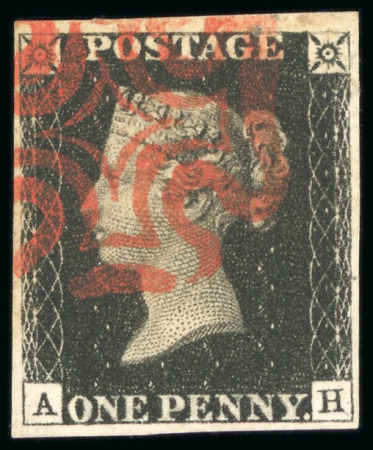 Stamp of Great Britain » 1840 1d Black and 1d Red plates 1a to 11 1840, 1d black pl.6 AH with four margins and red MC