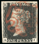 Stamp of Great Britain » 1840 1d Black and 1d Red plates 1a to 11 1840, 1d black pl.6 AI with four margins and red MC,