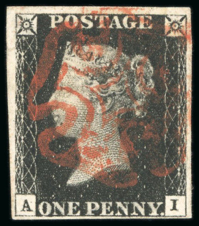 Stamp of Great Britain » 1840 1d Black and 1d Red plates 1a to 11 1840, 1d black pl.6 AI with four margins and red MC,