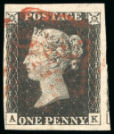 Stamp of Great Britain » 1840 1d Black and 1d Red plates 1a to 11 1840, 1d black pl.6 AK with four good to very large margins, used