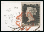 Stamp of Great Britain » 1840 1d Black and 1d Red plates 1a to 11 1840, 1d black pl.7 AG with four margins on piece