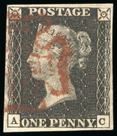 Stamp of Great Britain » 1840 1d Black and 1d Red plates 1a to 11 1840, 1d black pl.7 AC with four margins and red MC,