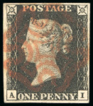 Stamp of Great Britain » 1840 1d Black and 1d Red plates 1a to 11 1840, 1d black p 7 AI with four margins and neat near-complete red MC