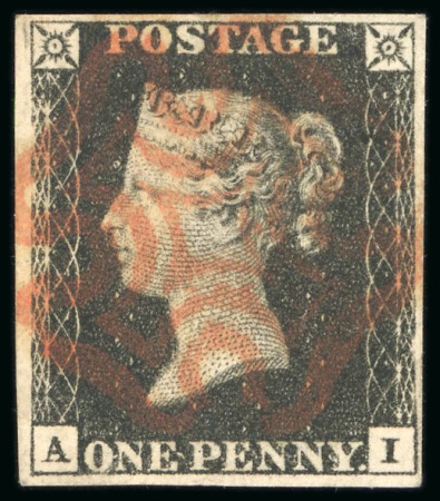 Stamp of Great Britain » 1840 1d Black and 1d Red plates 1a to 11 1840, 1d black p 7 AI with four margins and neat near-complete red MC