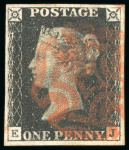 Stamp of Great Britain » 1840 1d Black and 1d Red plates 1a to 11 1840, 1d black pl.7 EJ with four margins and neat red MC