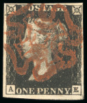 Stamp of Great Britain » 1840 1d Black and 1d Red plates 1a to 11 1840, 1d black pl.8 AE with four margins and bold strike of a brownish-red MC