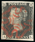 Stamp of Great Britain » 1840 1d Black and 1d Red plates 1a to 11 1840, 1d black pl.8 AL with four margins and neat strike of red MC