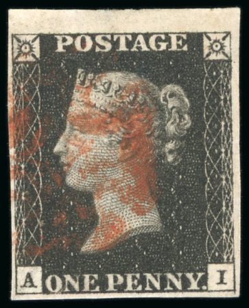 Stamp of Great Britain » 1840 1d Black and 1d Red plates 1a to 11 1840, 1d black pl.8 AI with four margins, very large partial sheet margin at top, red MC