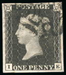 Stamp of Great Britain » 1840 1d Black and 1d Red plates 1a to 11 1840, 1d black pl.8 IE with four large, even margins and black MC