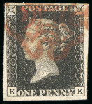 Stamp of Great Britain » 1840 1d Black and 1d Red plates 1a to 11 1840, 1d black pl.9 KK with red MC along with matched in 1d red pl.9 KKd