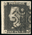 Stamp of Great Britain » 1840 1d Black and 1d Red plates 1a to 11 1840, 1d black pl.9 AA with four good to very large margins and neat strike of black MC, from state 2, the second repair