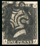 Stamp of Great Britain » 1840 1d Black and 1d Red plates 1a to 11 1840, 1d black pl.9 AJ with fine to large margins and crisp black MC, from State 2, the second repair