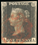 Stamp of Great Britain » 1840 1d Black and 1d Red plates 1a to 11 1840, 1d black pl.10 AA with fine to very good margins with the scarcer (on this plate) red MC