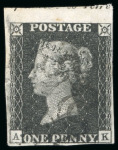 Stamp of Great Britain » 1840 1d Black and 1d Red plates 1a to 11 1840, 1d grey-black pl.10 AK top marginal with trace of inscription, used