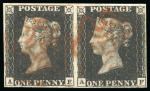 Stamp of Great Britain » 1840 1d Black and 1d Red plates 1a to 11 1840, 1d black pl.10 AE-AF horizontal pair with four margins and two strikes of red MC
