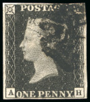 Stamp of Great Britain » 1840 1d Black and 1d Red plates 1a to 11 1840, 1d black pl.10 AH with four margins and black MC