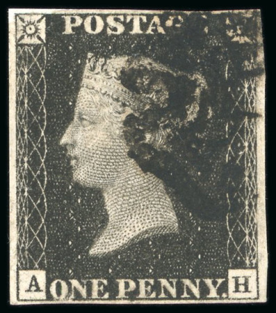 Stamp of Great Britain » 1840 1d Black and 1d Red plates 1a to 11 1840, 1d black pl.10 AH with four margins and black MC