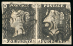 Stamp of Great Britain » 1840 1d Black and 1d Red plates 1a to 11 1840, 1d grey-black pl.10 AK-AL horizontal pair with four clear to large margins and neat strikes of black MC