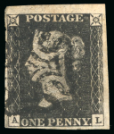 Stamp of Great Britain » 1840 1d Black and 1d Red plates 1a to 11 1840, 1d black pl.11 AL with four clear to large margins and black MC