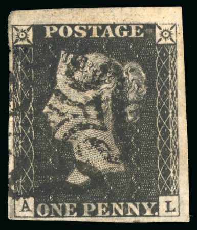 Stamp of Great Britain » 1840 1d Black and 1d Red plates 1a to 11 1840, 1d black pl.11 AL with four clear to large margins and black MC