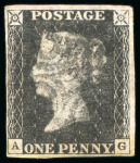 Stamp of Great Britain » 1840 1d Black and 1d Red plates 1a to 11 1840, 1d black pl.11 AG with four margins and black MC,