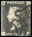 Stamp of Great Britain » 1840 1d Black and 1d Red plates 1a to 11 1840, 1d black pl.11 AB with just touched to clear margins, black MC