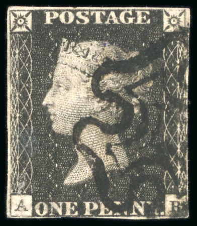 Stamp of Great Britain » 1840 1d Black and 1d Red plates 1a to 11 1840, 1d black pl.11 AB with just touched to clear margins, black MC