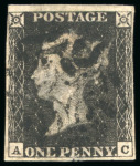 Stamp of Great Britain » 1840 1d Black and 1d Red plates 1a to 11 1840, 1d black pl.11 AC with four margins and black MC