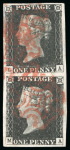 Stamp of Great Britain » 1840 1d Black and 1d Red plates 1a to 11 1840, 1d black pl.1b LA/MA vertical pair with large margins and red MCs