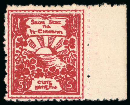 Stamp of Ireland » Essays & Proofs (E1-E167) 1922, O'Loughlin, Murphy & Boland: Rising Sun 3d imperforate