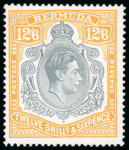 Stamp of Bermuda 1938-53 12/6d. grey and yellow, fine mint with large