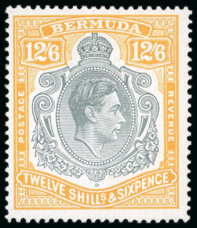 Stamp of Bermuda 1938-53 12/6d. grey and yellow, fine mint with large
