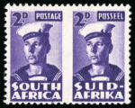 Stamp of South Africa » Union & Republic of South Africa 1942 2d. violet bilingual pair, Variety Roulette omitted,