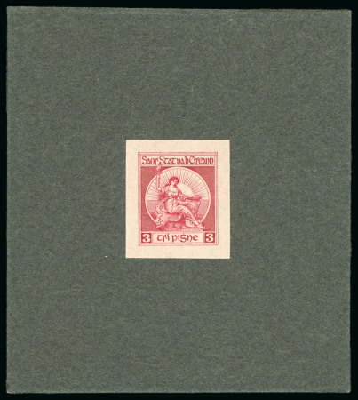 Stamp of Ireland » Essays & Proofs (E1-E167) 1922, Perkins, Bacon & Co: Hibernia Seated 3d, engraved