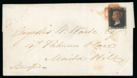 Stamp of Great Britain » 1840 1d Black and 1d Red plates 1a to 11 1840, 1d black pl.10 AB with four margins on wrapper tied by a red MC
