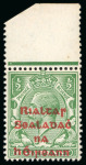 Stamp of Ireland » 1922 Overprint Proofs (PR1-PR29) Proof overprint in red on 1/2d green, mint n.h. top marginal, showing variety date missing