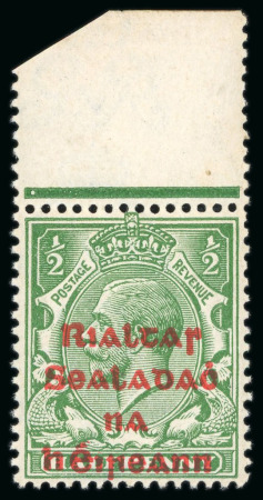 Stamp of Ireland » 1922 Overprint Proofs (PR1-PR29) Proof overprint in red on 1/2d green, mint n.h. top marginal, showing variety date missing