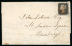 Stamp of Great Britain » 1840 1d Black and 1d Red plates 1a to 11 1840, 1d black pl.1a AK with four margins on lettersheet from Fushie Bridge to Edinburgh