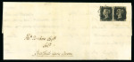 Stamp of Great Britain » 1840 1d Black and 1d Red plates 1a to 11 1840, 1d black pl.9 AE and AG on entire from Warwick to Stratford upon Avon, each tied black MC
