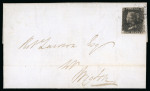 Stamp of Great Britain » 1840 1d Black and 1d Red plates 1a to 11 1840, 1d black pl.11 AA with three good to large margins on cover to Wigton tied by black MC
